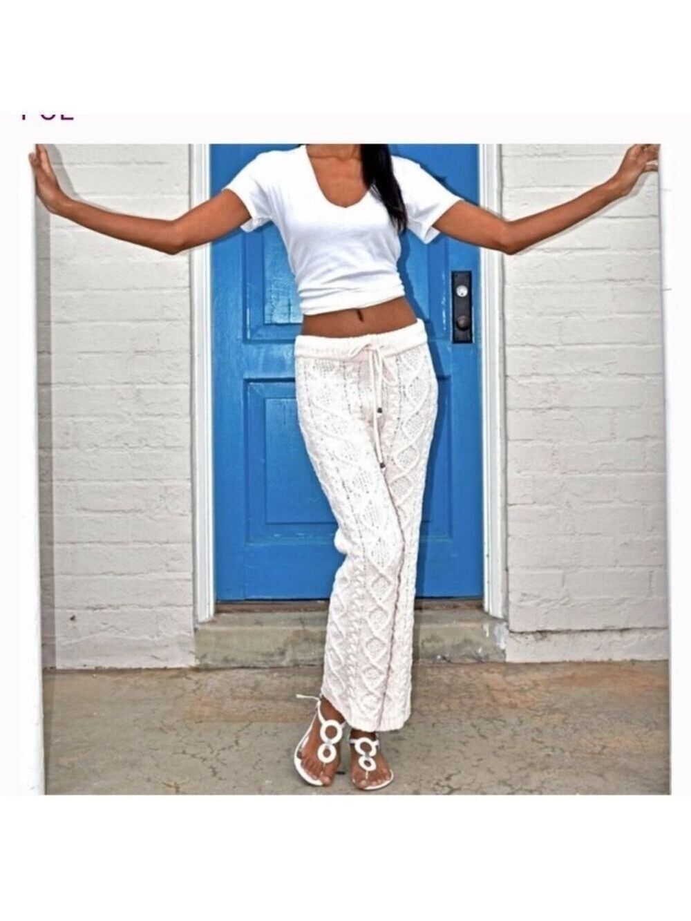 POL White Wide Leg Pants with Intricate Design